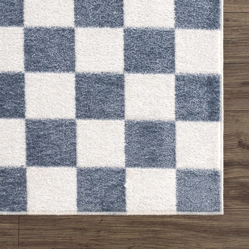 Hauteloom Brone Living Room, Bedroom Machine Washable Area Rug - Farmhouse - Blue, Off White - 2' x 2'11"