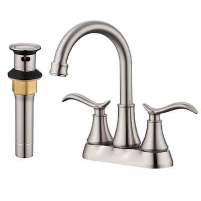 4 in. Centerset Double Handle Bathroom Faucet with Drain Kit Included