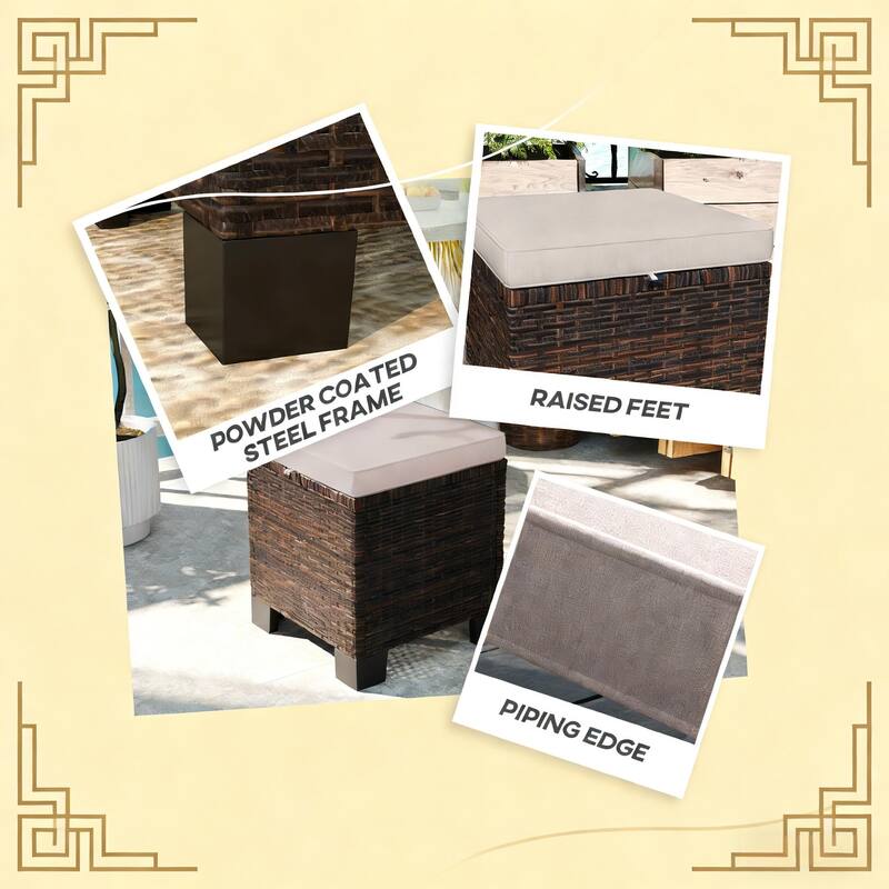 GDFStudio - Miles Versatile Wicker Ottoman Cubes for Outdoor Seating and Flexible Use Set of 2