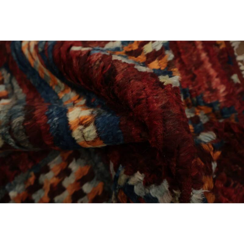 Hand Knotted Oriental 100% Wool Carpet Modern Tribal Red Moroccan Area Rug - 9' 7'' X 6' 7''