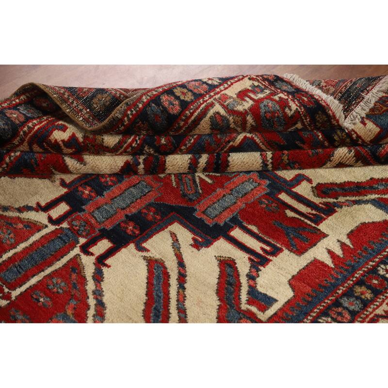 Hand Knotted Oriental 100% Wool Carpet Traditional Geometric Beige & Ivories Heriz (serapi) Area Rug - 7' 3'' X 4' 8''