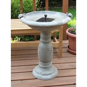 Smart Solar Country Gardens Solar Birdbath Fountain Gray Weathered Stone