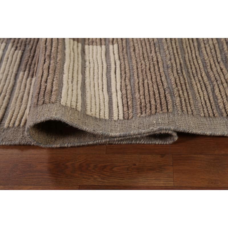Abstract Moroccan Earth Tone Area Rug Hand-Knotted Wool Carpet - 8'11"x 12'7"