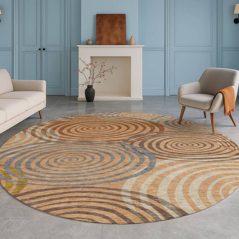 Machine Washable Indoor/ Outdoor Contemporary Swirls Chantille Rug