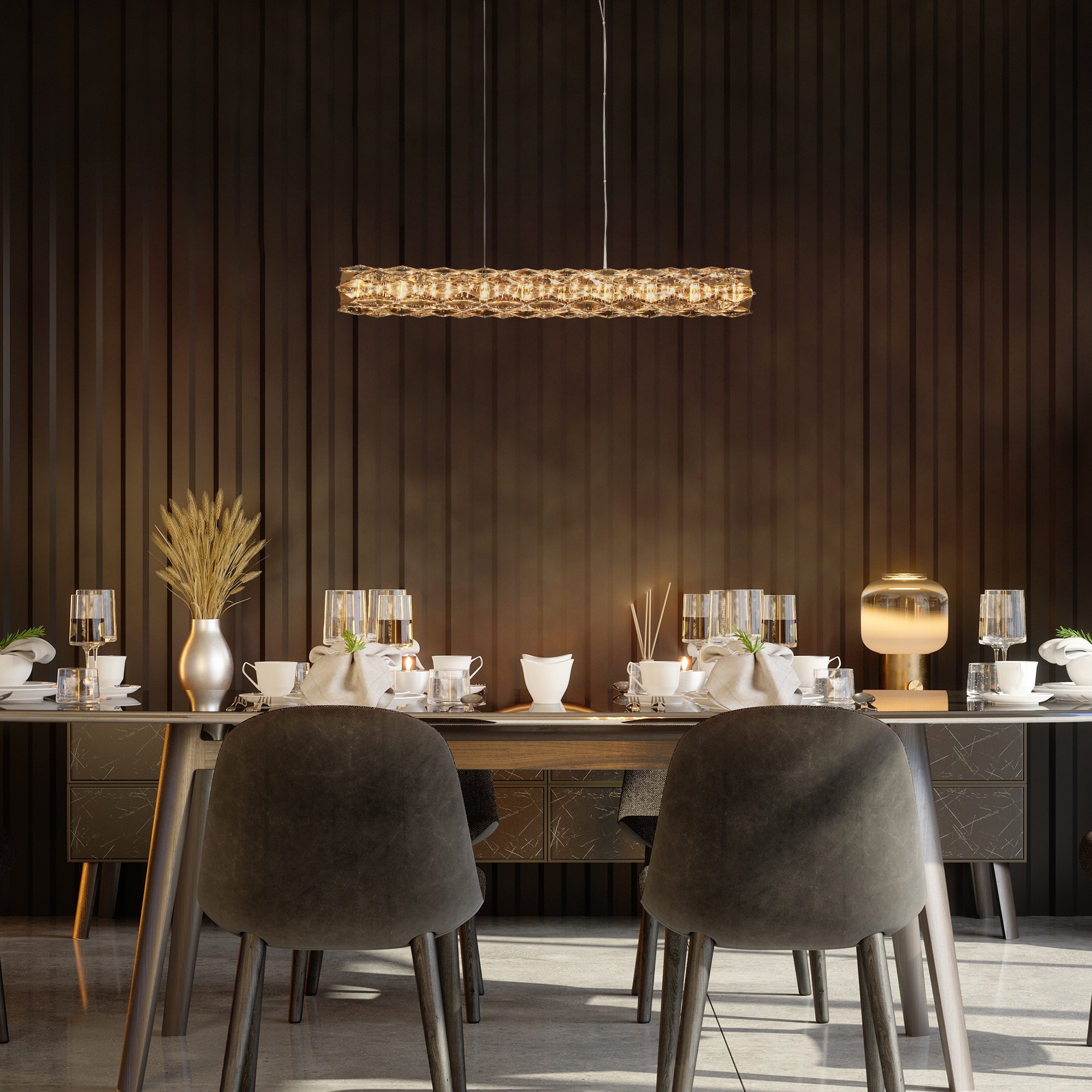 Modern LED Gold Chandeliers Linear Island Lights for Kitchen Island - W 35.8