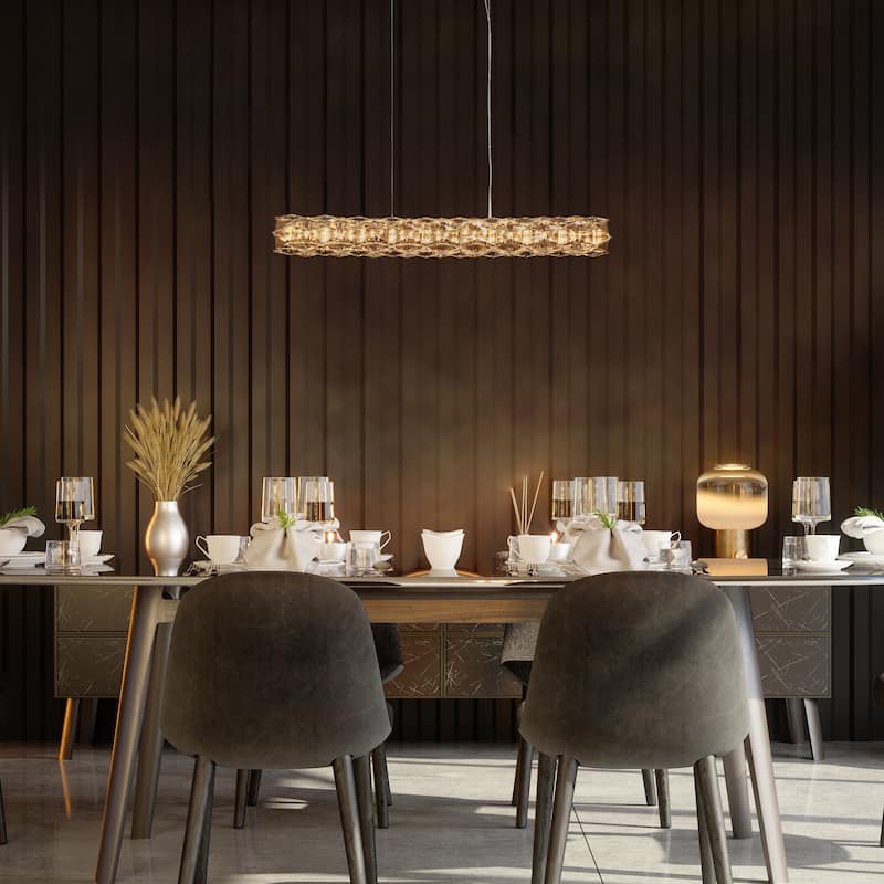 Modern LED Gold Chandeliers Linear Island Lights for Kitchen Island - W 35.8" x H 4.3" x D 4.3"