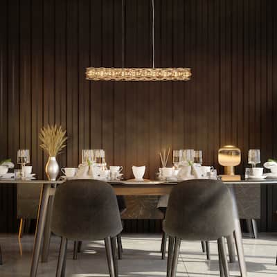 Modern LED Gold Chandeliers Linear Island Lights for Kitchen Island - W 35.8" x H 4.3" x D 4.3"