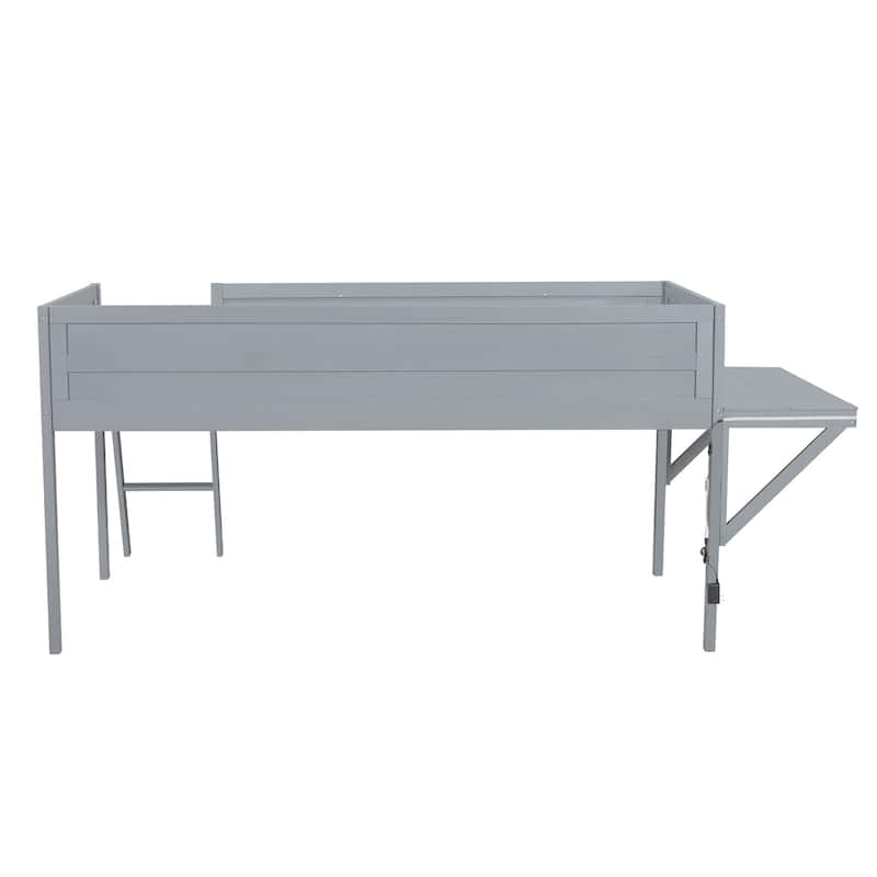 Grey Full Size Wooden Loft Bed with Built-in Gaming Desk, Multi-Color LED Lighting, and Space-Saving Design for Kids and Teens
