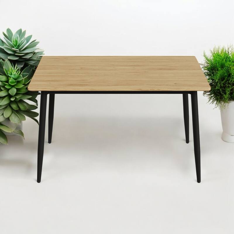 Modern 5-Piece Dining Set, Minimalist Wood Grain Table with Metal Legs, 4 Velvet Chairs, Easy to Assemble for Dining Room