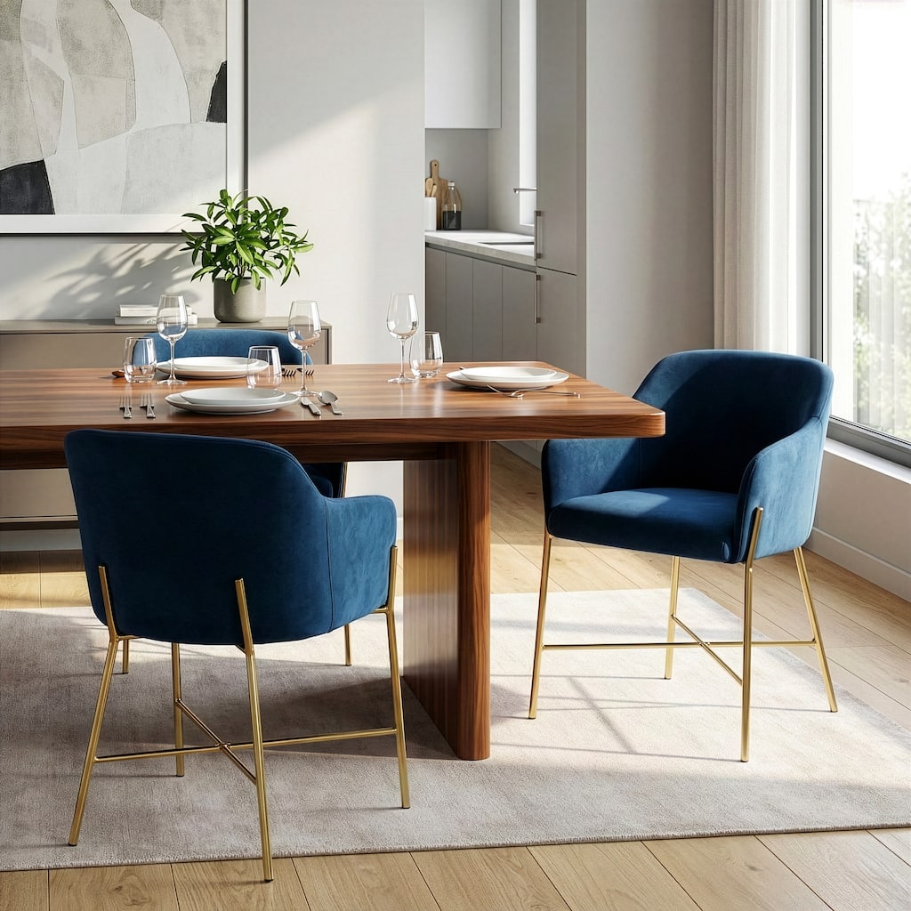 Silver Orchid Condon Blue Velvet Arm Dining Chair