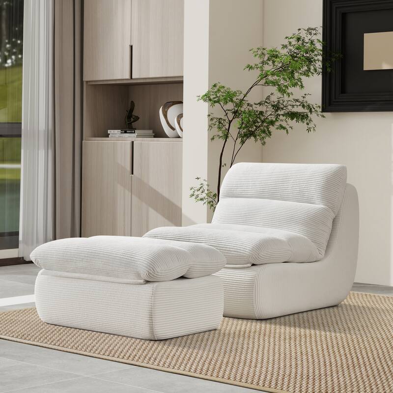34" Modern Single Sofa Upholstered Sponge Couch with Ottoman for Small Space - Beige