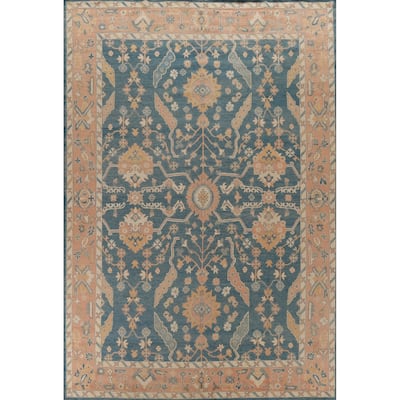 Hand Knotted Oriental 100% Wool Carpet Transitional All-Over Navy Blue & Blues Oushak Area Rug - 13' 10'' X 10' 1''