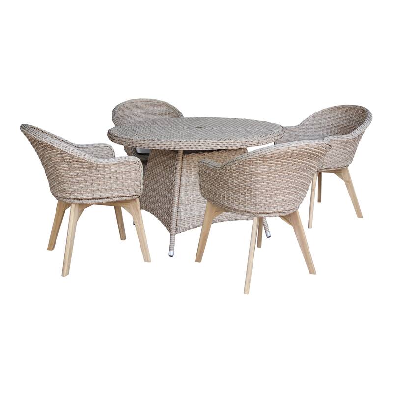 Outdoor Wicker Patio Furniture Set with a Round Table and Chairs - Natural/ Beige