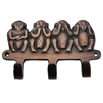 Handmade Brass 'Four Wise Monkeys' Key Chain Holder (India)