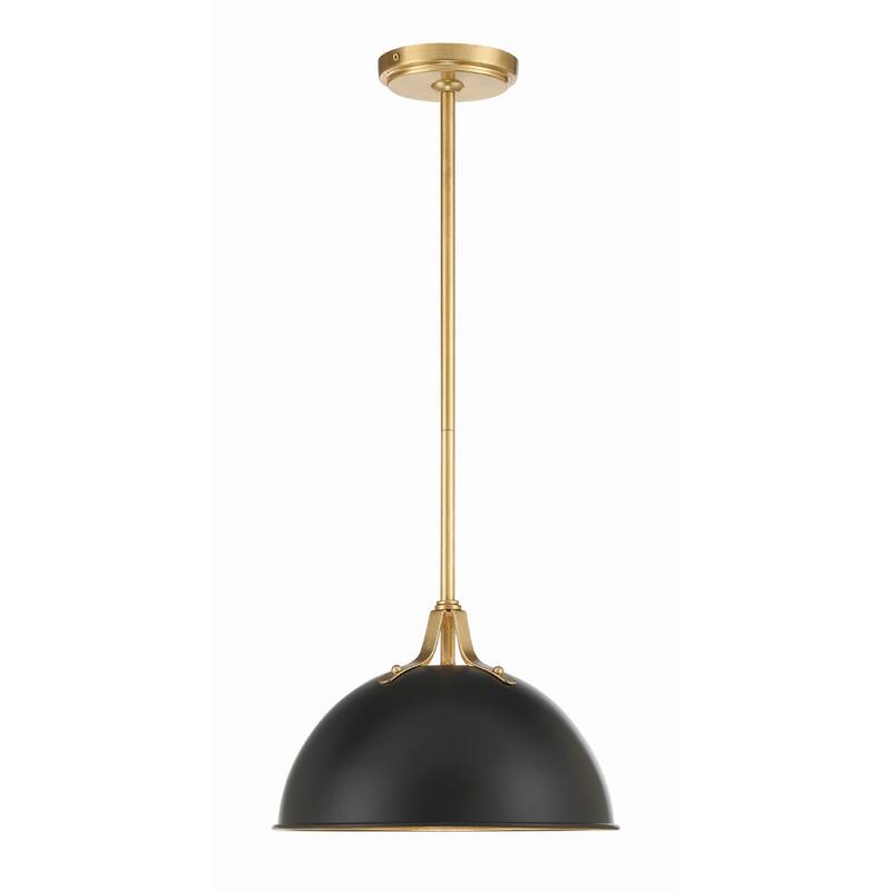 Soto 1 Light Matte Black & Antique Gold Pendant - 12"W x 8"H - 12"W x 8"H