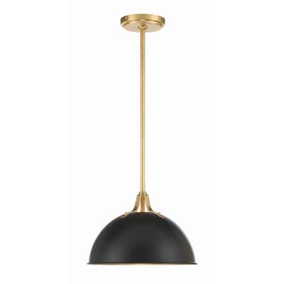Soto 1 Light Matte Black & Antique Gold Pendant - 12"W x 8"H