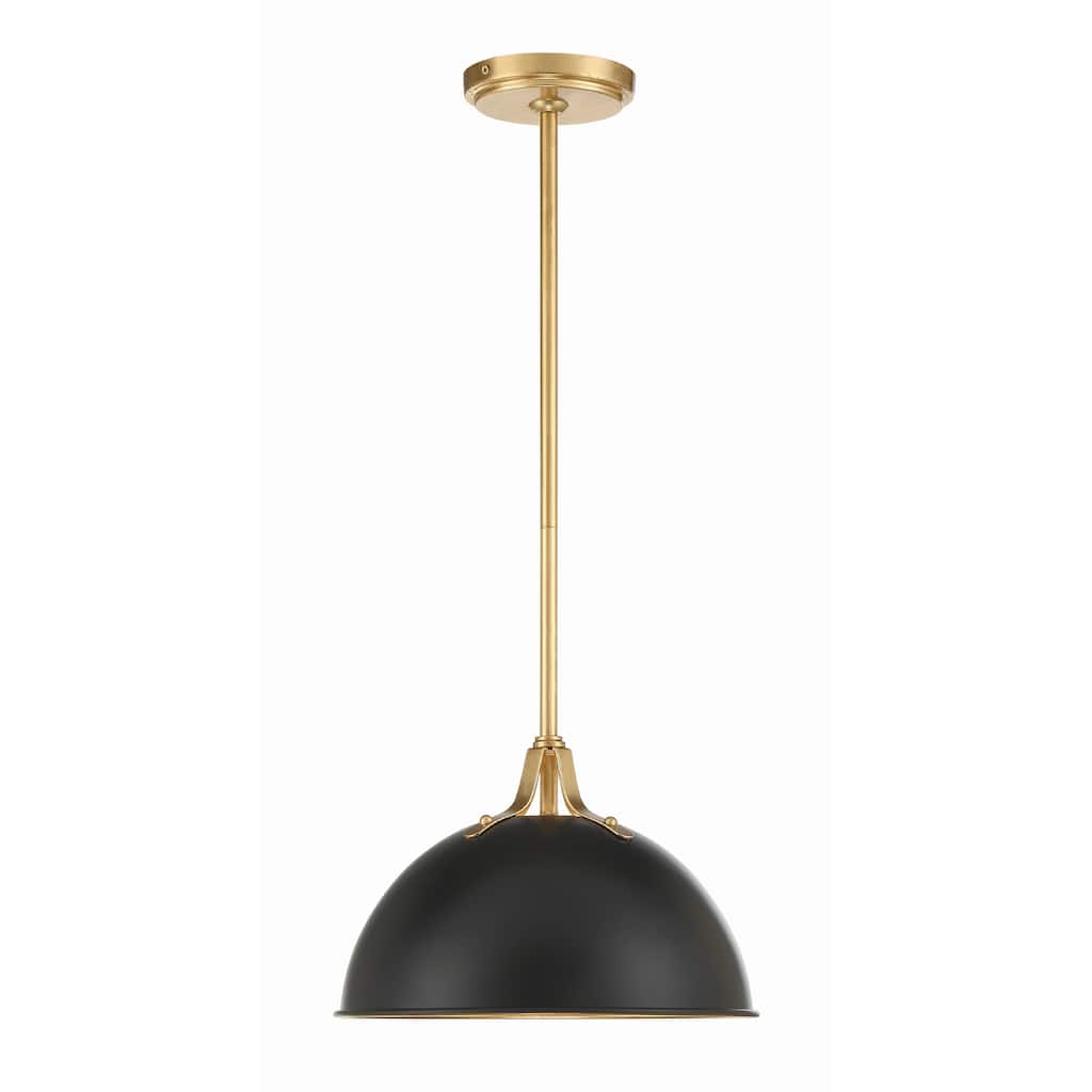 Soto 1 Light Matte Black & Antique Gold Pendant - 12"W x 8"H