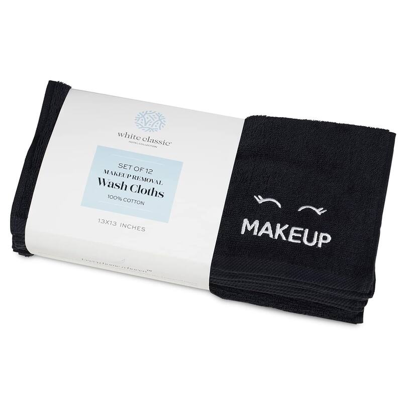 White Classic Black Makeup Towels 13x13, Soft Cotton Face Cloth Set