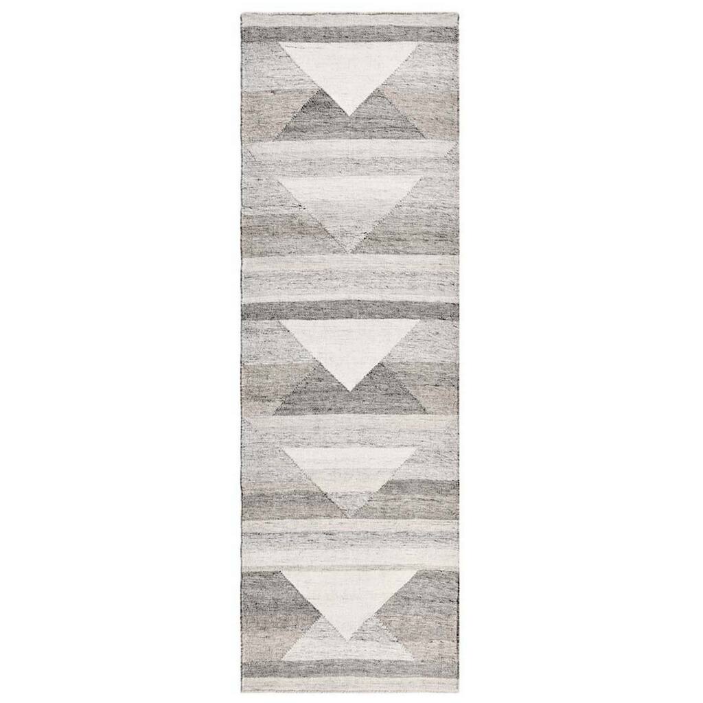 3 x 8 Runner Area Rug, Handwoven Monochromatic Triangle Pattern, Gray Tones - 3 x 8