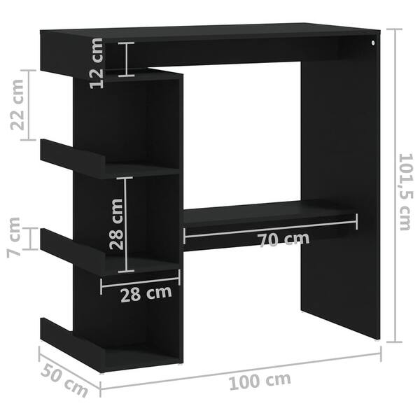 dimension image slide 6 of 8, vidaXL Bar Table with Storage Rack 39.4"x19.7"x40" Engineered Wood - 39.4" x 19.7" x 40"