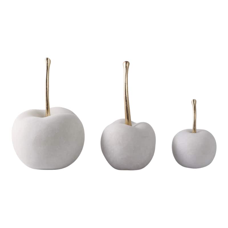 Polyresin Decorative Object Cherry Sculptures (Set of 3) - 8/5" White - 5.25" x 5.25" x 8"