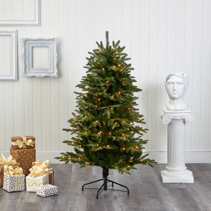 5ft. Snowed Grand Artificial Christmas Tree with 150 Clear Lights and 462 Branches - Charming X-Mas Cornerpiece