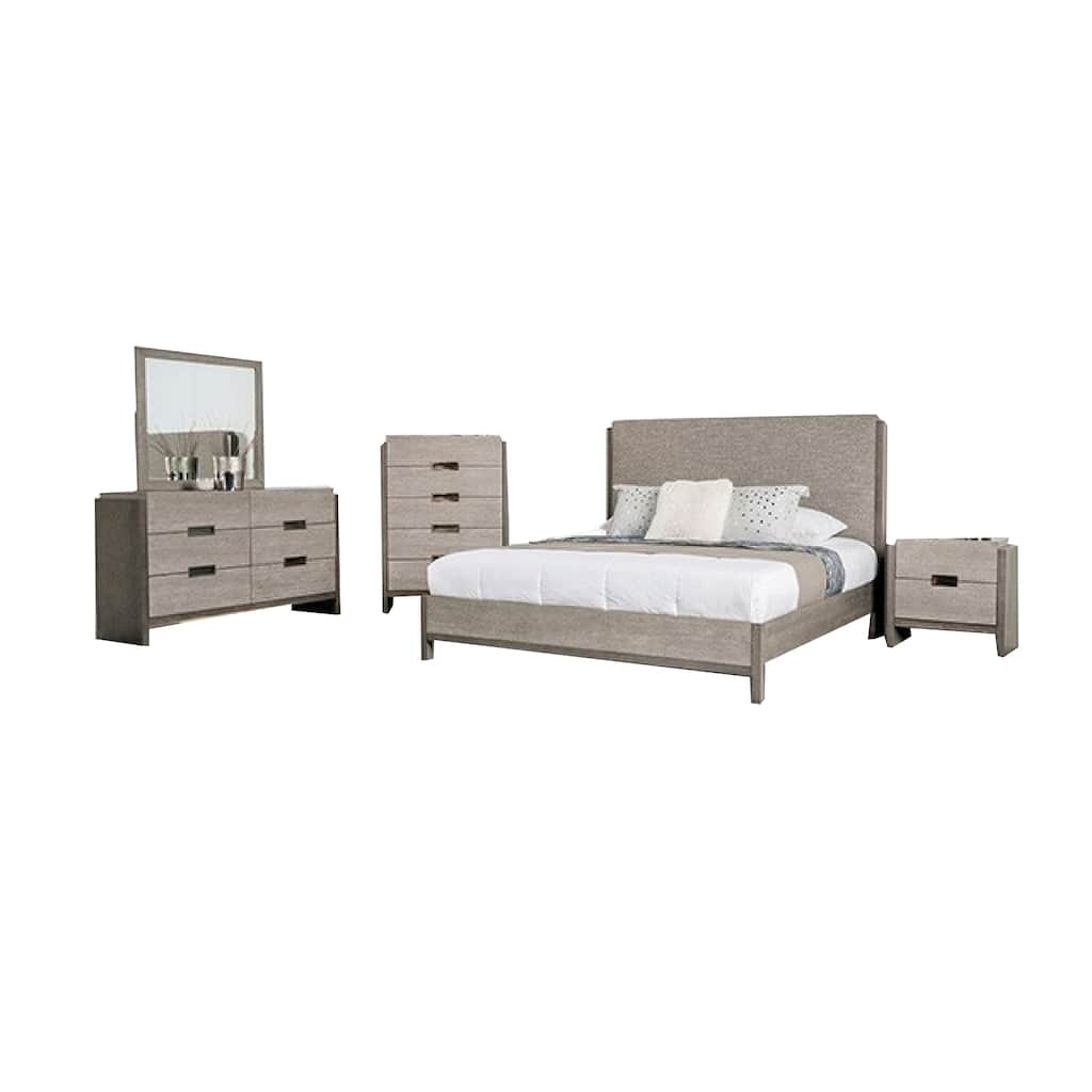 Rizvi 5pc Queen Bedroom Set, Nightstand and Chest, Gray Solid Wood
