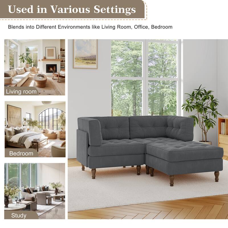 Corduroy Upholstered Modular Corner Sectional Sofa with Reversible Ottoman