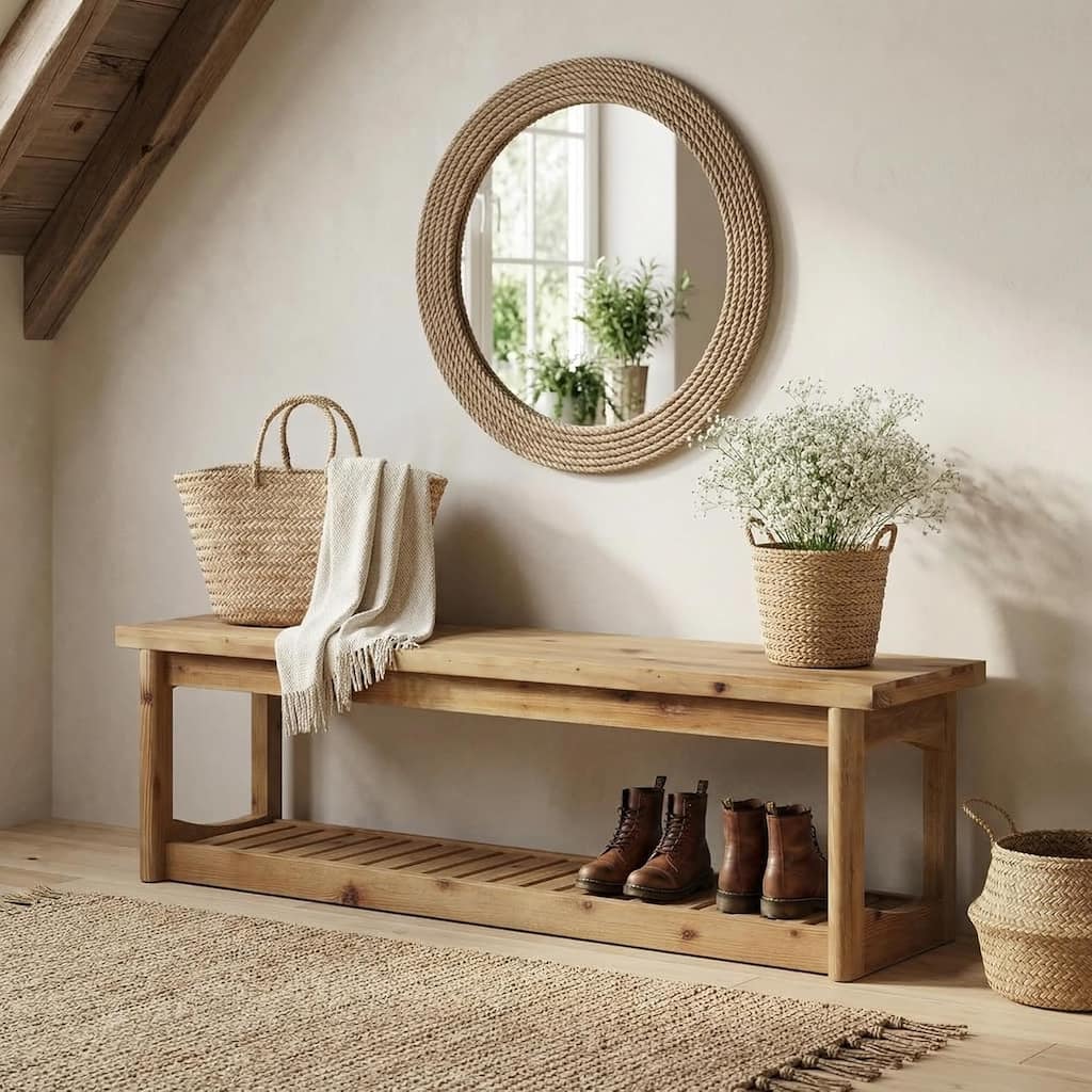 63" Entryway Bench with Storage Shoe Organizer, End of Bed Bench