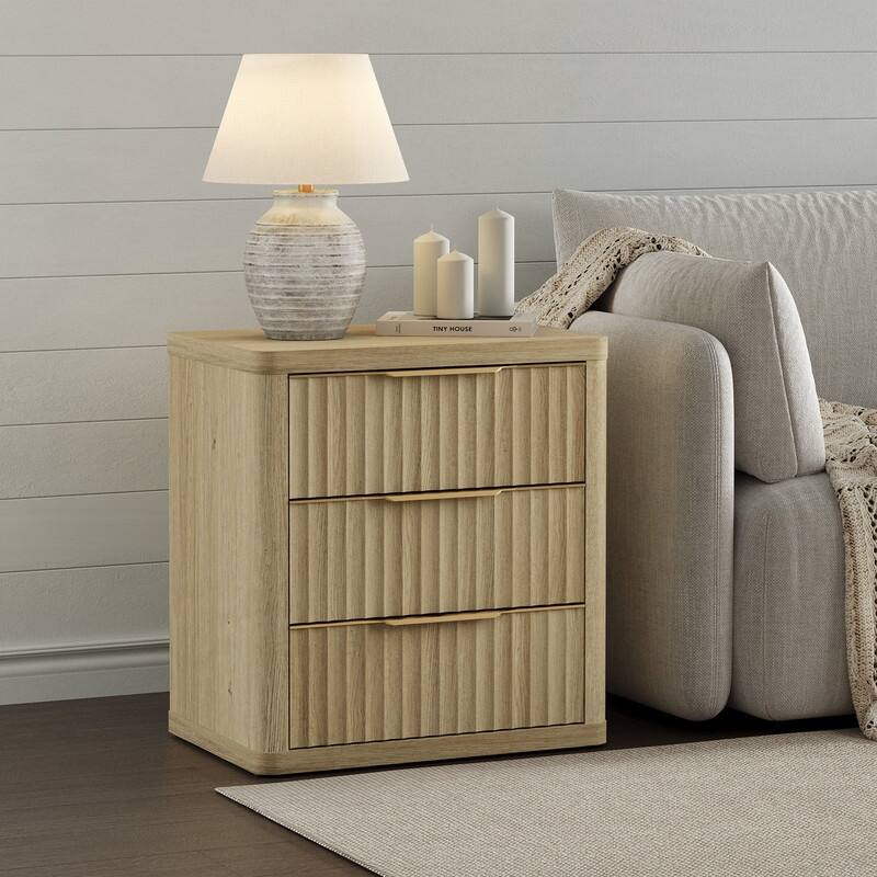 Versatile Retro Nightstand 3 Drawers Wavy Design