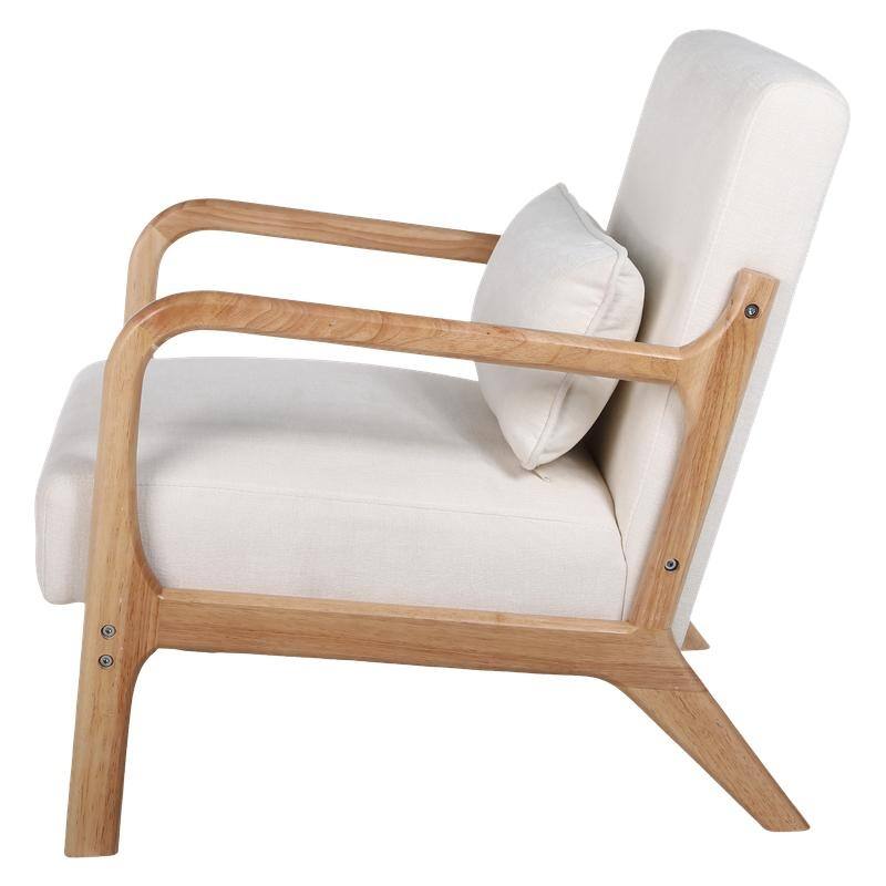 Mid-Century Modern Accent Chair with Solid Wood Frame and Detachable Lumbar Pillow for Living Room or Bedroom