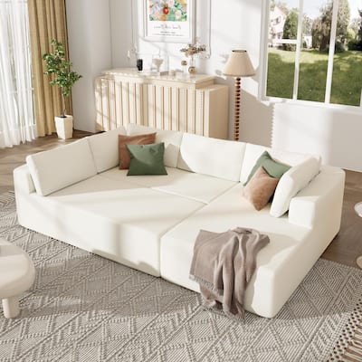 106.5'' U-Shaped 4-Seat Modular Sofa with 2 Chaise Lounges, Pillow, Anti-Wrinkle Chenille Fabric, and Comfort Foam