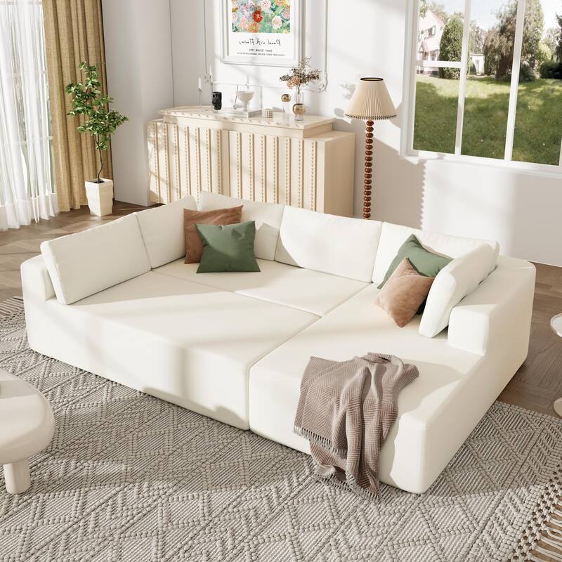 106.5'' U-Shaped 4 Seater Modular Sofa with 2 Chaise, Pillow, Anti-Wrinkle Chenille Fabric, High-Density Foam Comfort - Beige