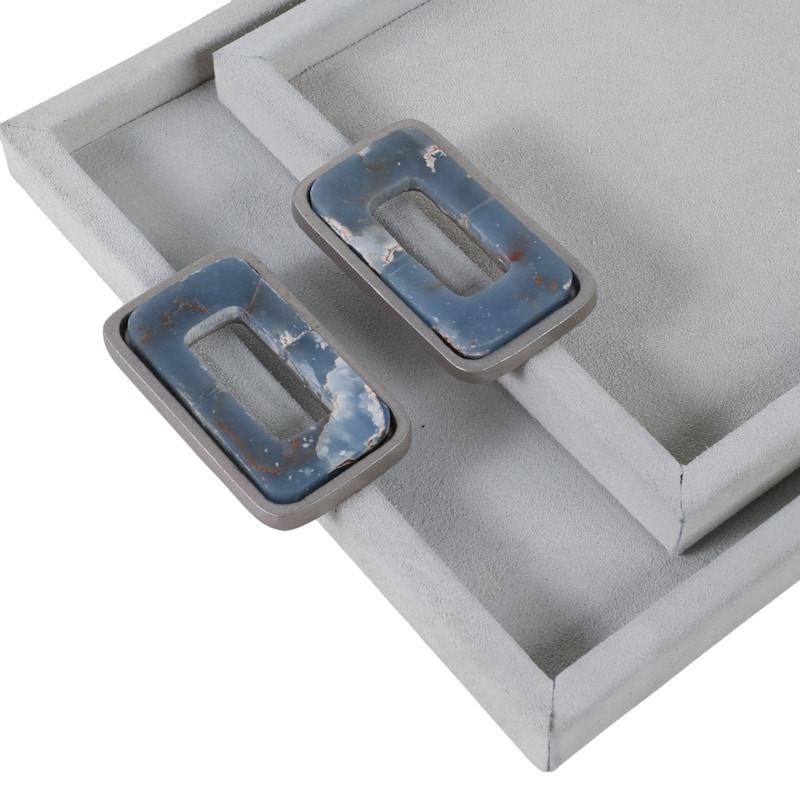 Wood Metal Display Trays with Chrome Handles (Set of 2) - 16/22" White - 24" x 12" x 2"