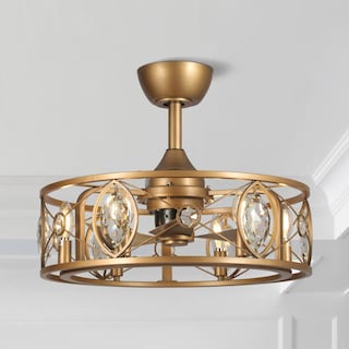 22" Modern Crystal Caged Ceiling Fan Chandelier with Remote