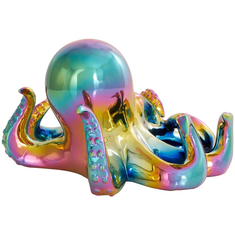 Multi Colored Ceramic Octopus Decorative Sculpture with Rainbow Shimmer Finish