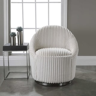 Uttermost Crue 28"W Modern Luxury White Fluted Chenille Swivel Chair