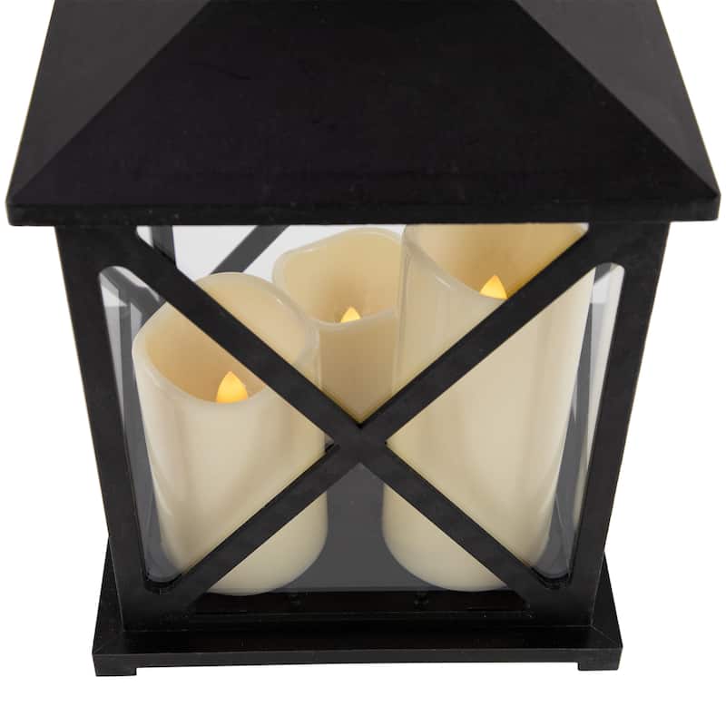 LED Candle Lantern with 3 Flameless Candles - 12.5" - Black
