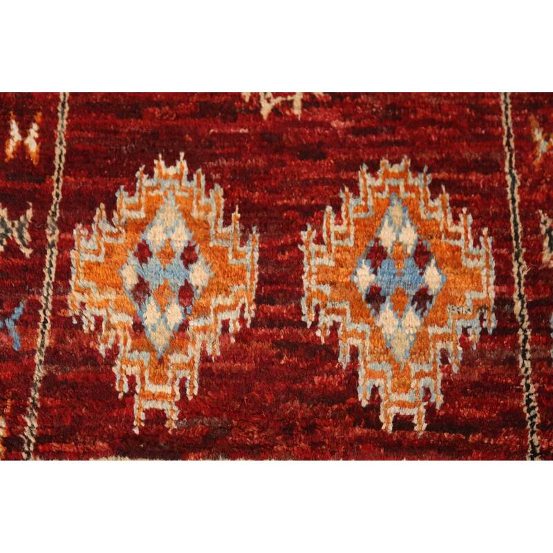 Red Moroccan Oriental Runner Rug Hand-Knotted Wool Carpet - 2'8" x 9'11"
