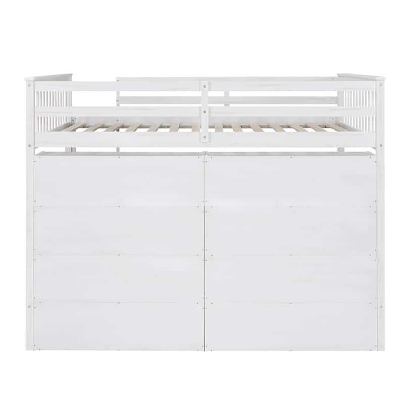 Full Size Wood Loft Bed w/ 8 Open Storage Shelves and Built-in Ladder