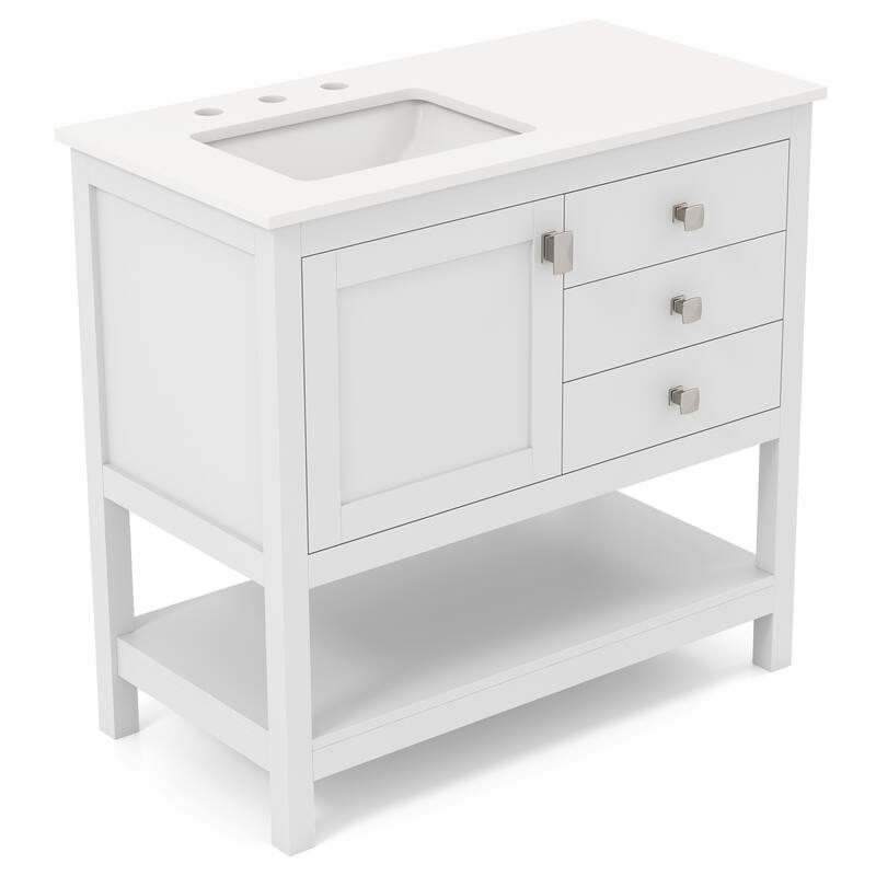 Gymax Bathroom Vanity Unit w/ Basin w/ Extra Wide Granite Countertop - White - Wood Finish