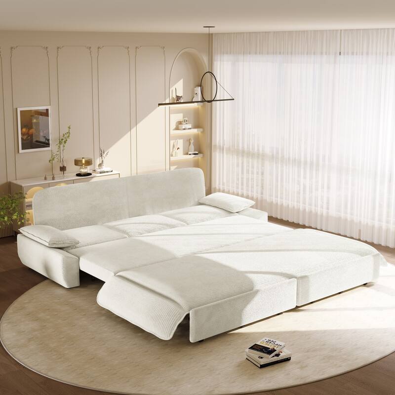 94.5" King Size Corduroy Convertible Pull Out Sofa Bed