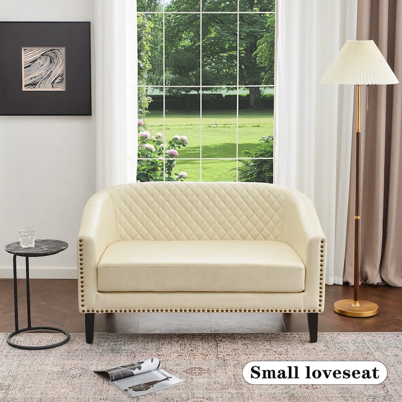 KINWELL 50"W Tufted Faux Leather Upholstered Small Loveseat Sofa