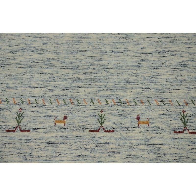 Hand Knotted Oriental 100% Wool Carpet Tribal Animal Pictorial Navy Blue & Blues Gabbeh Area Rug - 7' 9'' X 5' 1''