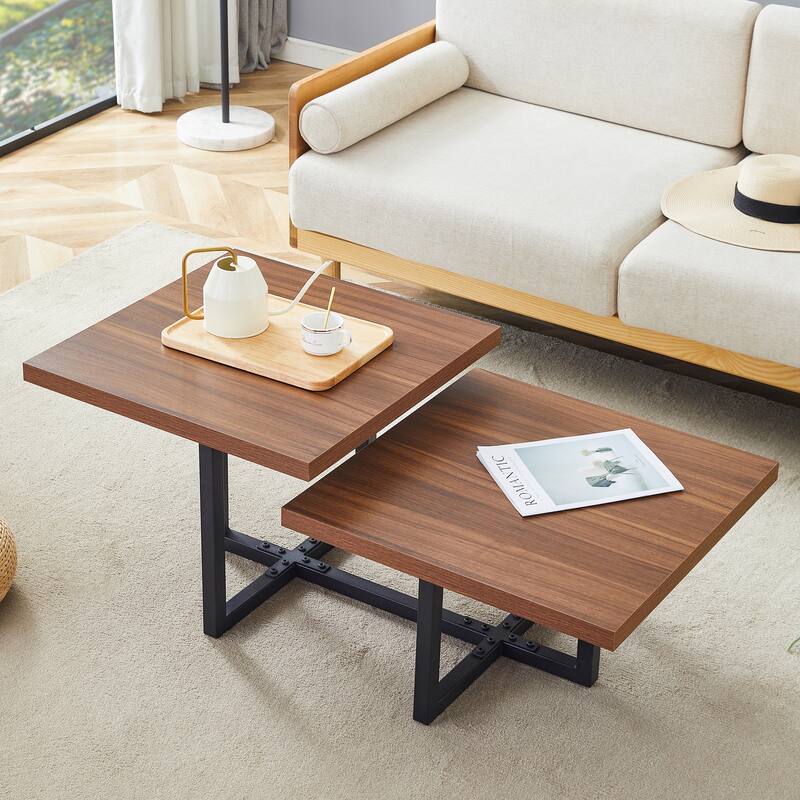 Modern Scandinavian Coffee Table 2 Tier Coffee Table with Storage Space Wood Grain Finish, for Living Room
