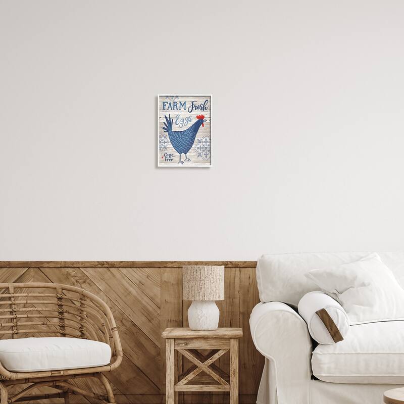 Stupell Farm Fresh Eggs Blue Rustic Chicken Planked Pattern Framed Wall Art, Design by Nina Seven