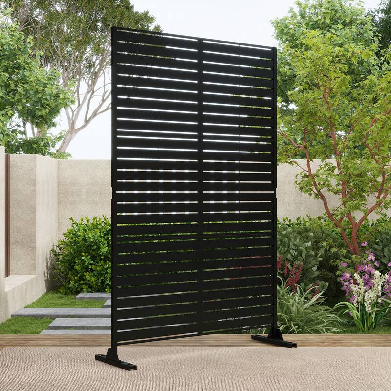 Outdoor 75'' x 47'' Metal Privacy Screen Fence Panel Line Pattern
