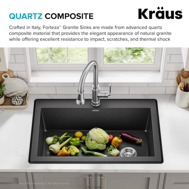 KRAUS Forteza Granite 33 inch Undermount Drop-in Kitchen Sink