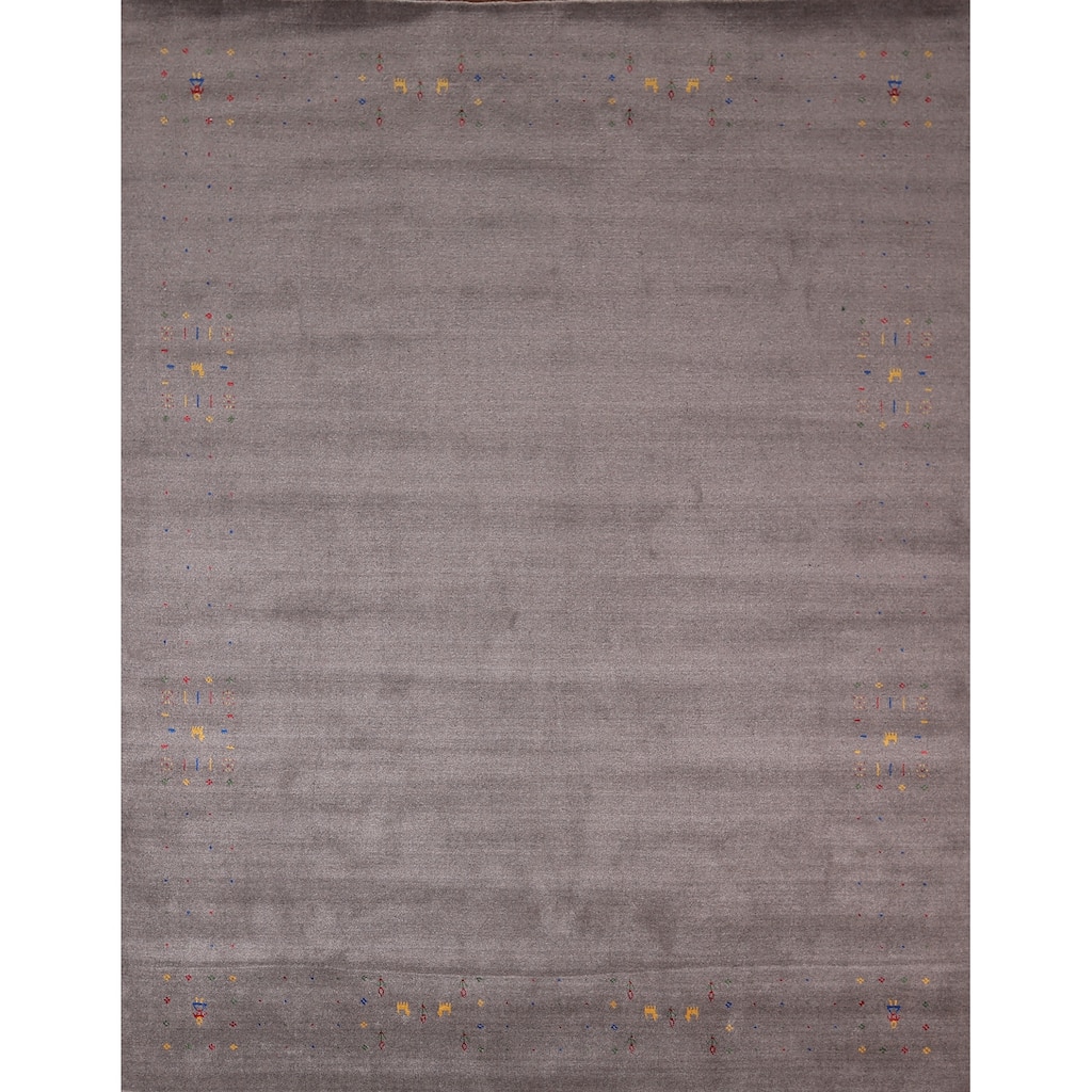 Tribal Gabbeh Area Rug Handmade Grey Wool Carpet - 8'2"x 9'11"