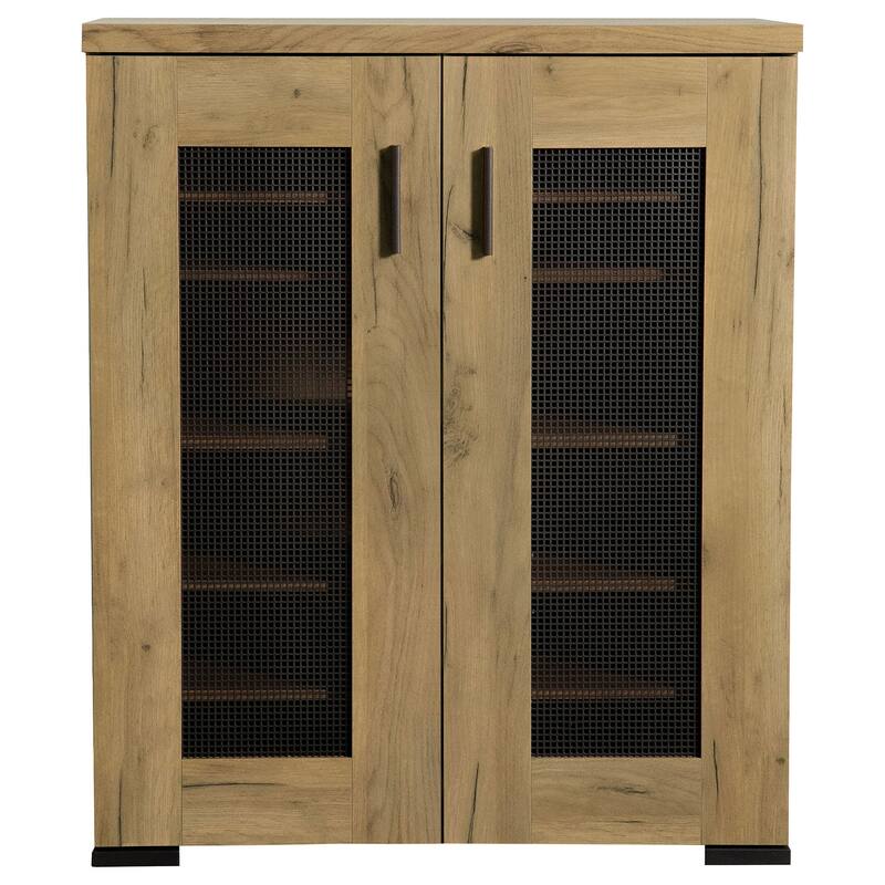 38 Inch Accent Cabinet Chest, 5 Adjustable Shelf Units, Golden Oak Brown